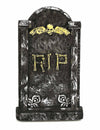 Décoration pierre tombale Halloween grise et dorée avec crâne ailé et inscription RIP