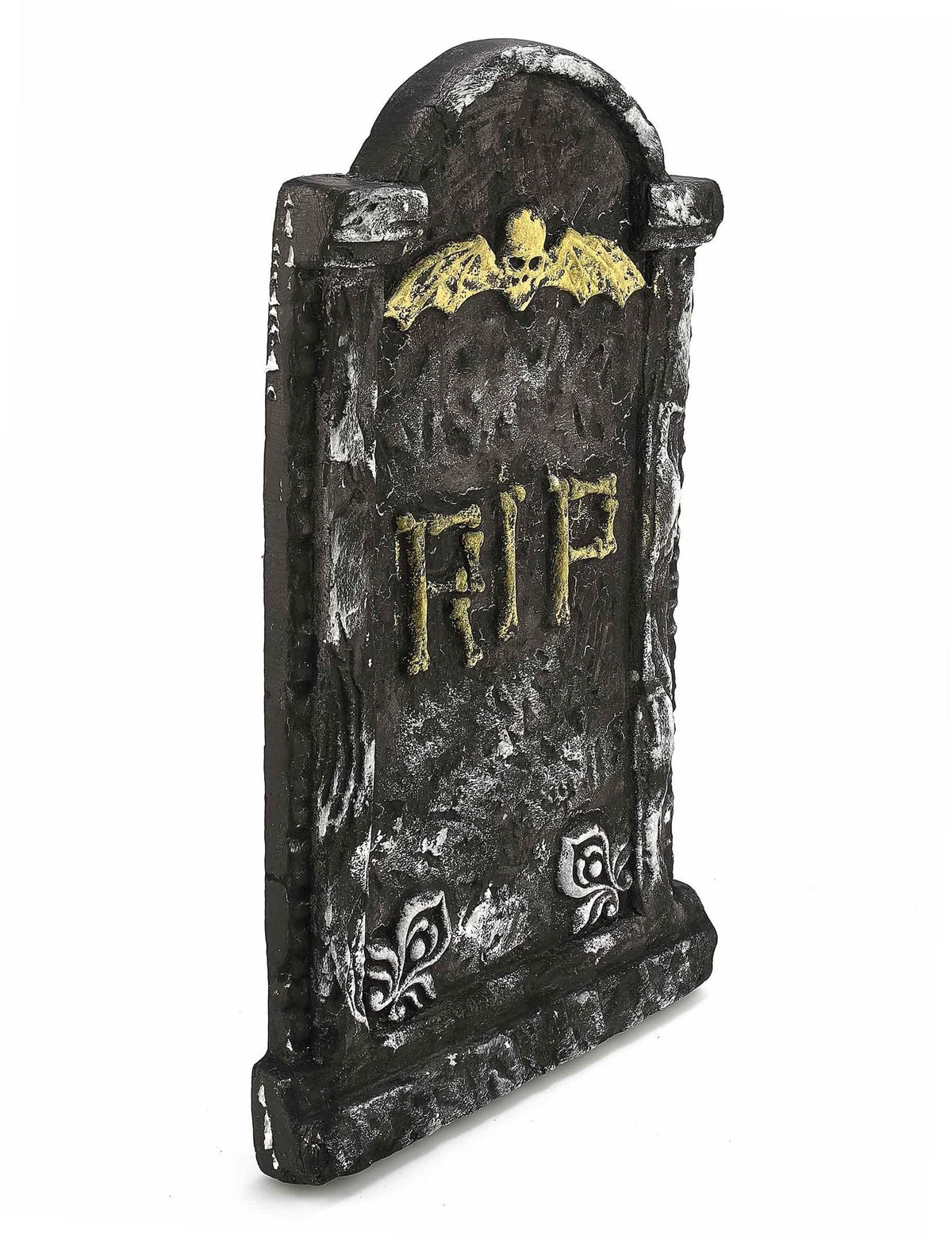 Vista de perfil da decoração lápide de halloween