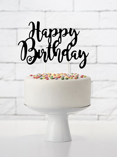 Decoração para bolo Happy Birthday preta em cartão