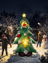 Décoration sapin de Noël gonflable et lumineux vert avec étoile jaune et bonnets rouges