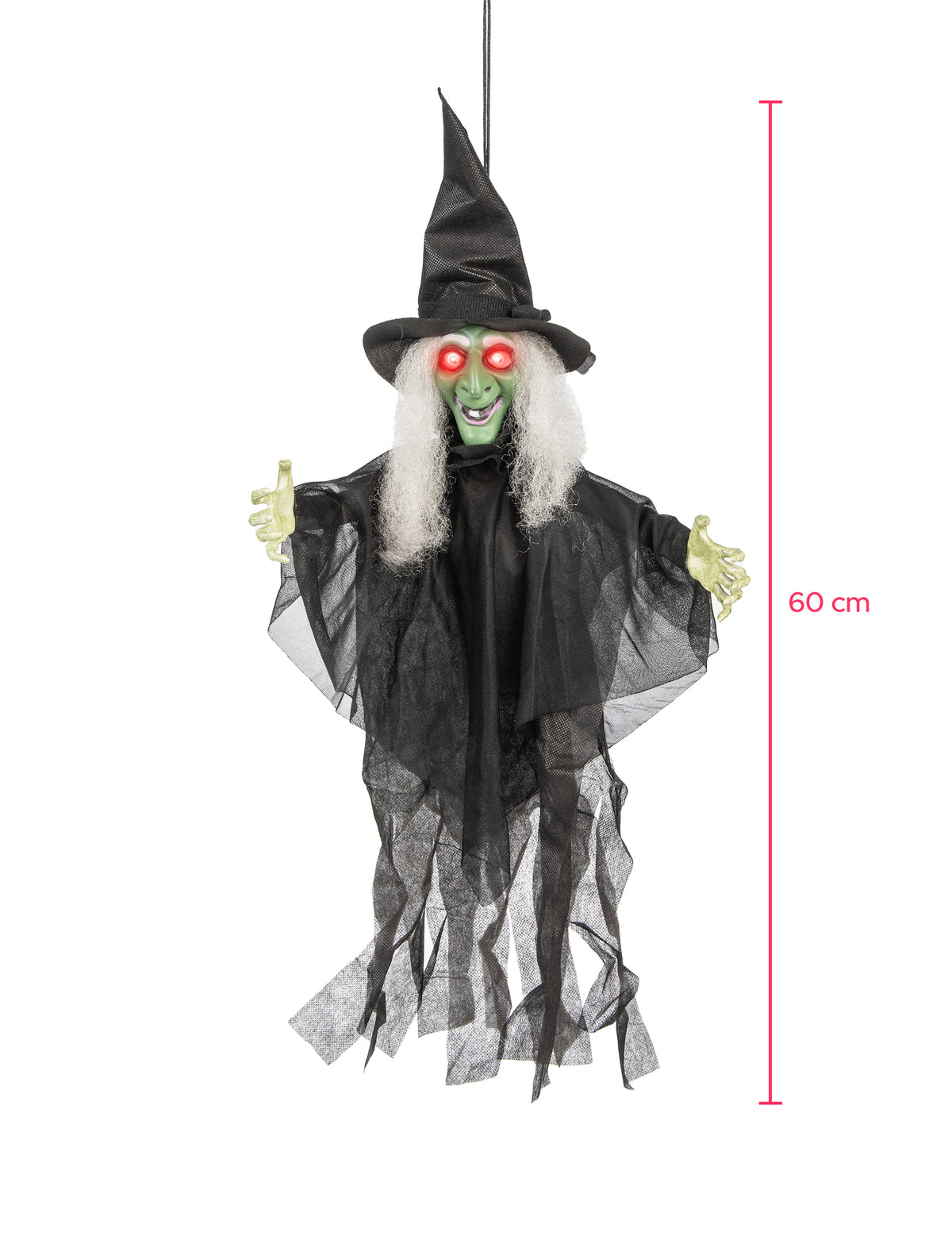 Dimensions de la décoration sorcière animée lumineuse et parlante pour Halloween