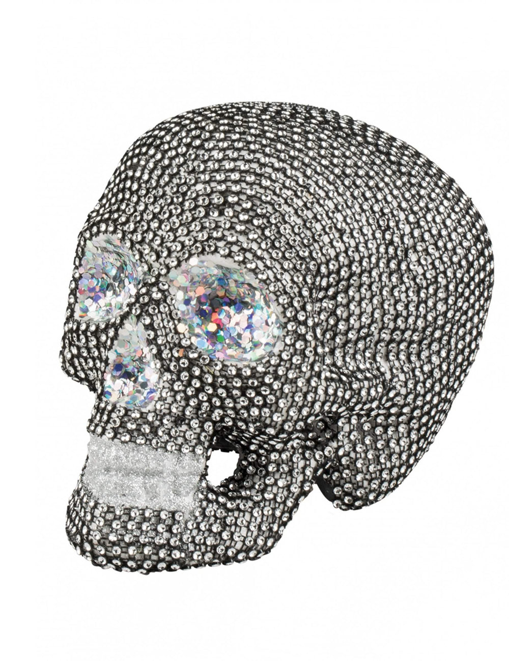 Decoração de esqueleto halloween com strass prateados e brilhantes