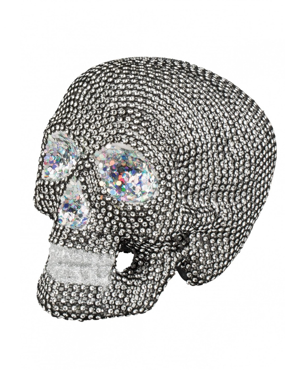 Decoração de esqueleto halloween com strass prateados e brilhantes