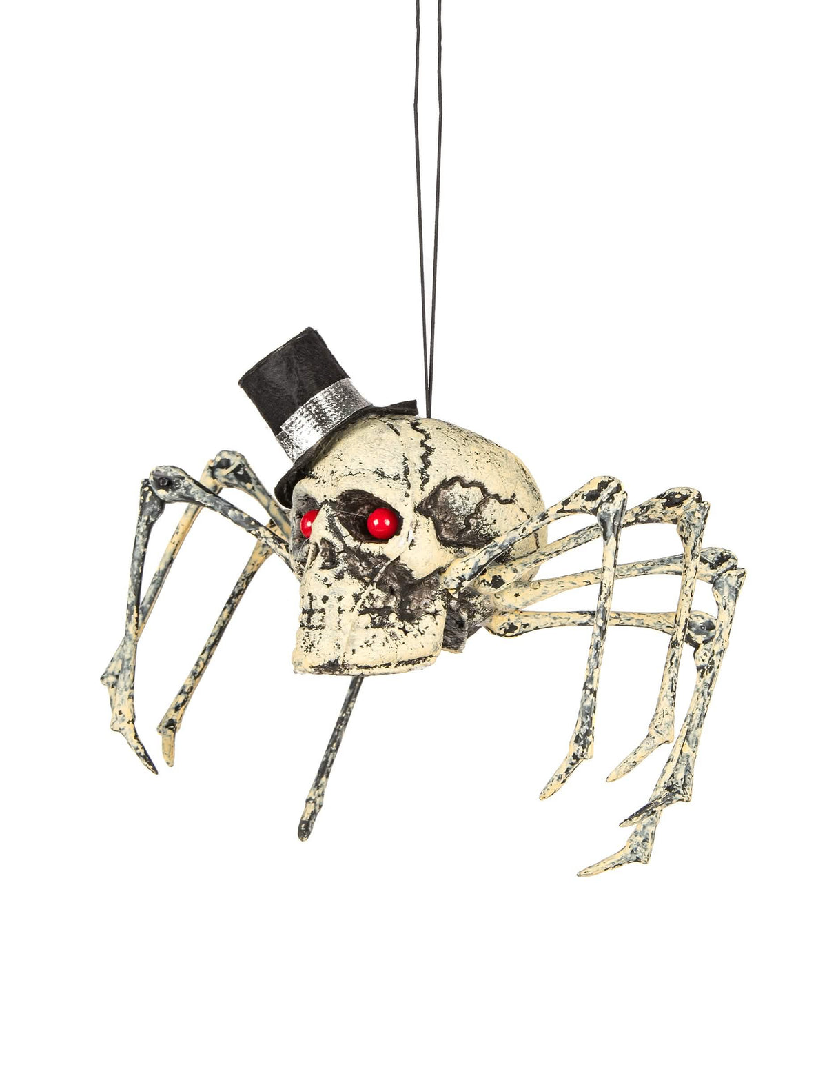 Vista de perfil da decoração esqueleto aranha halloween