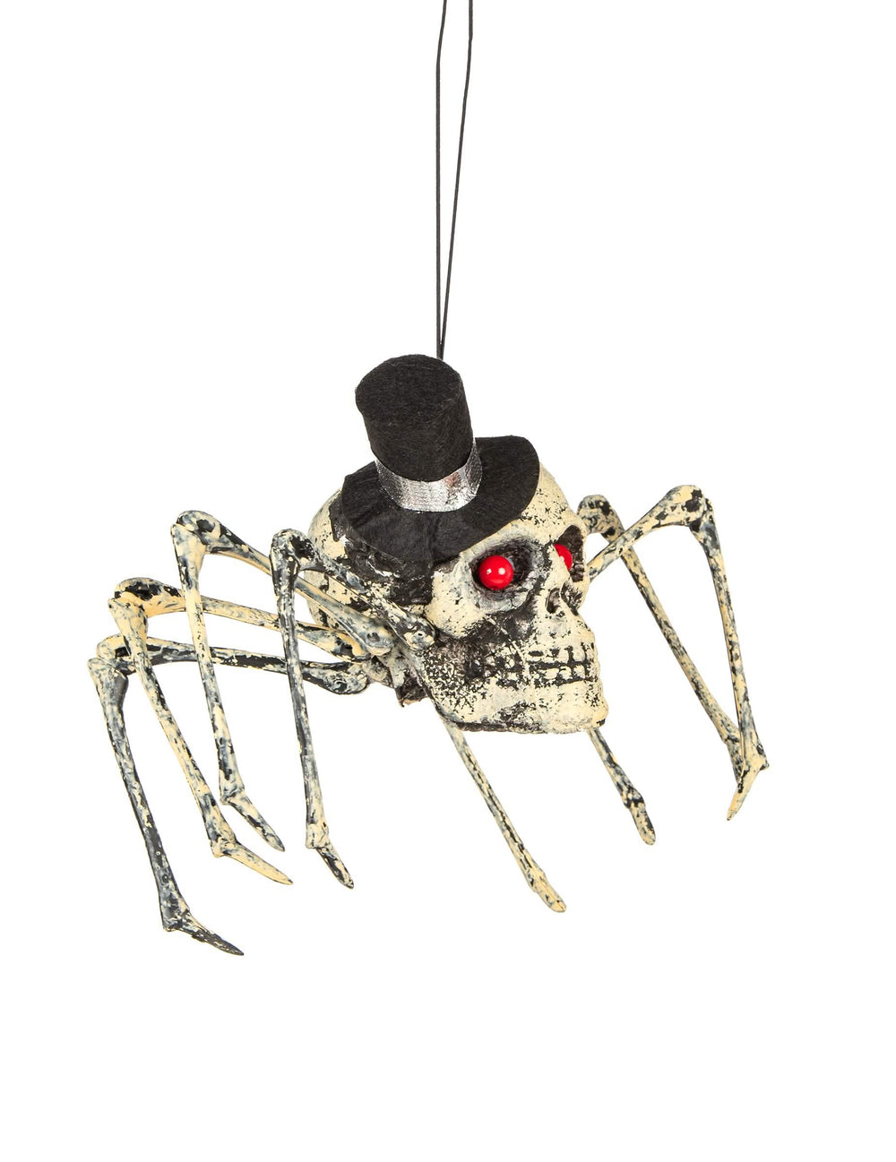 Vista de três quartos da decoração esqueleto aranha halloween