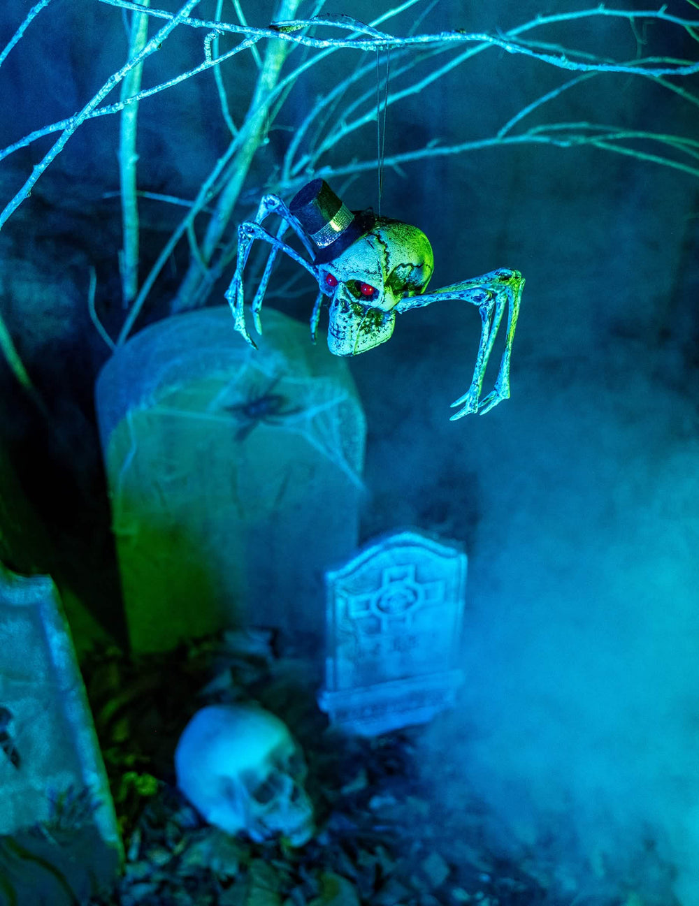 Ambiente da decoração de esqueleto aranha halloween