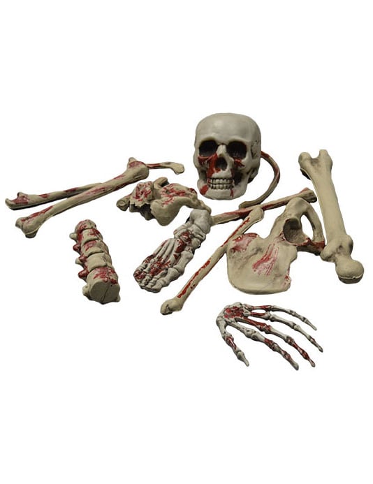 Décoration de squelette pour Halloween ensanglantée beige et rouge