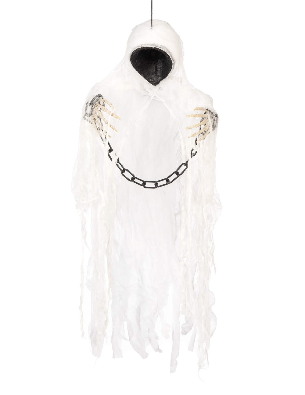Decoração esqueleto ceifeiro acorrentado para halloween branco com corrente preta