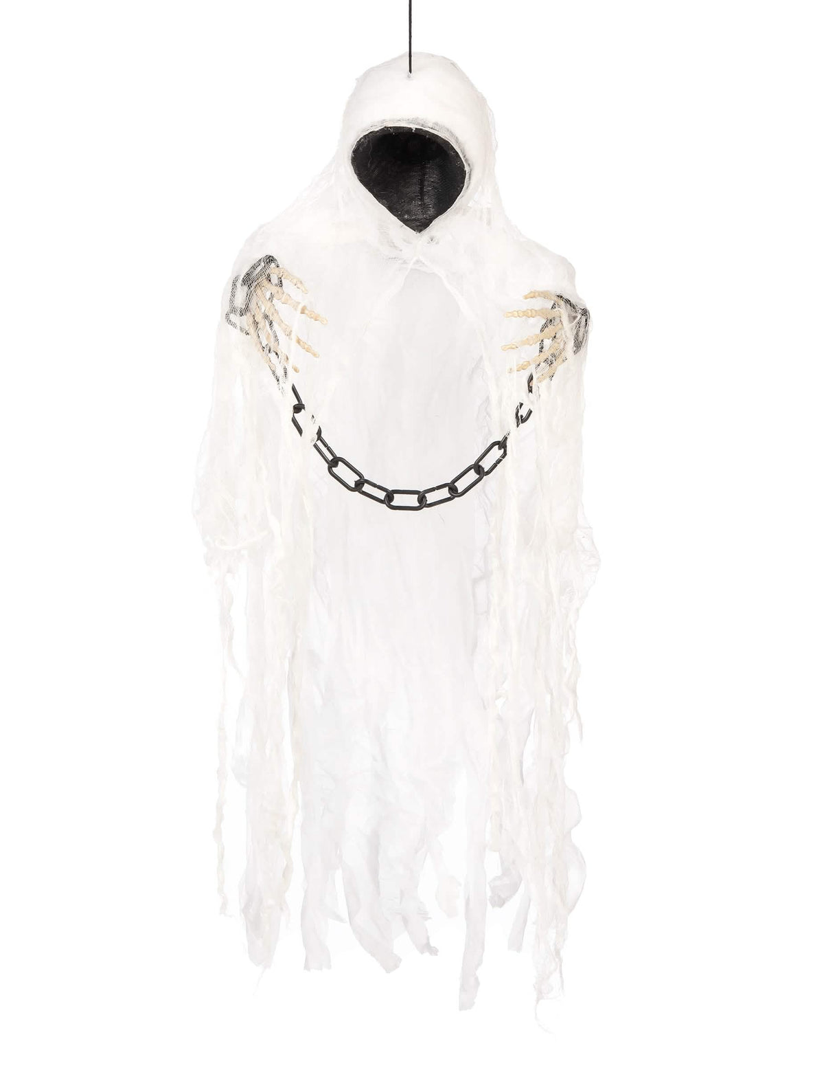 Decoração esqueleto ceifeiro acorrentado para halloween branco com corrente preta