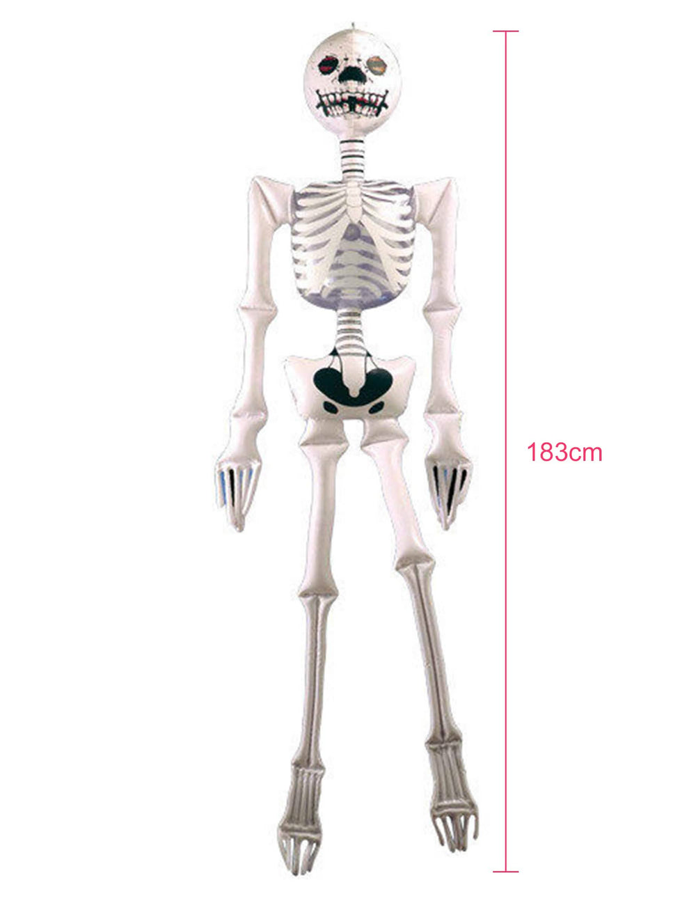 Vista geral com dimensões da decoração carry me de esqueleto para halloween