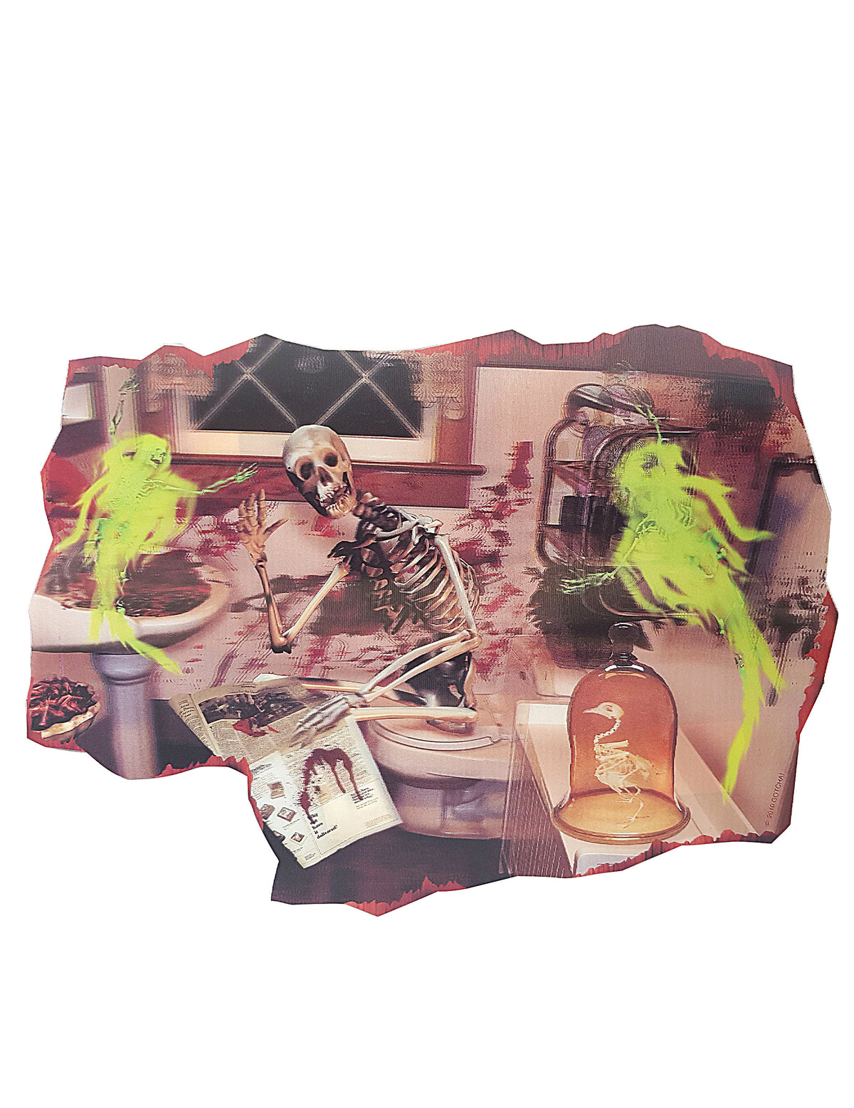 Décoration squelette salle de bain pour Halloween avec fantômes verts et sang