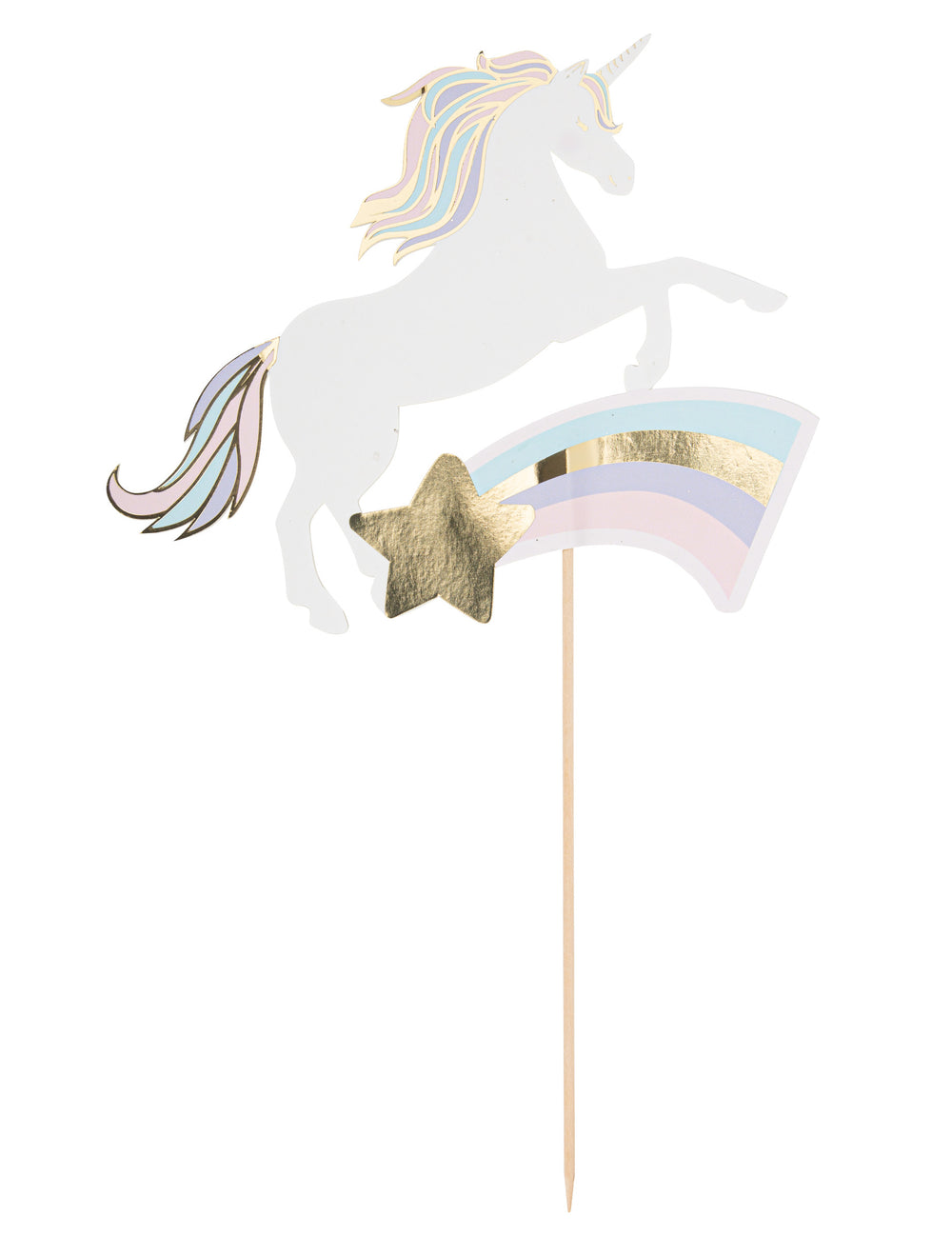 Décoration sur pic licorne pour gâteau pastel et or