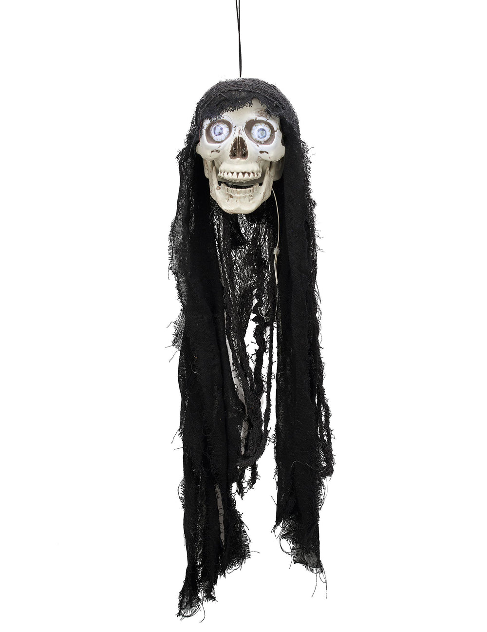 Décoration tête de mort animée pour Halloween lumineuse et sonore noire