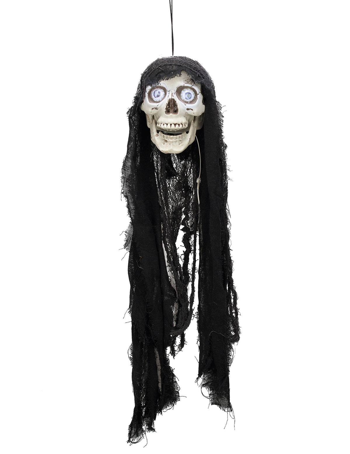 Décoration tête de mort animée pour Halloween lumineuse et sonore noire