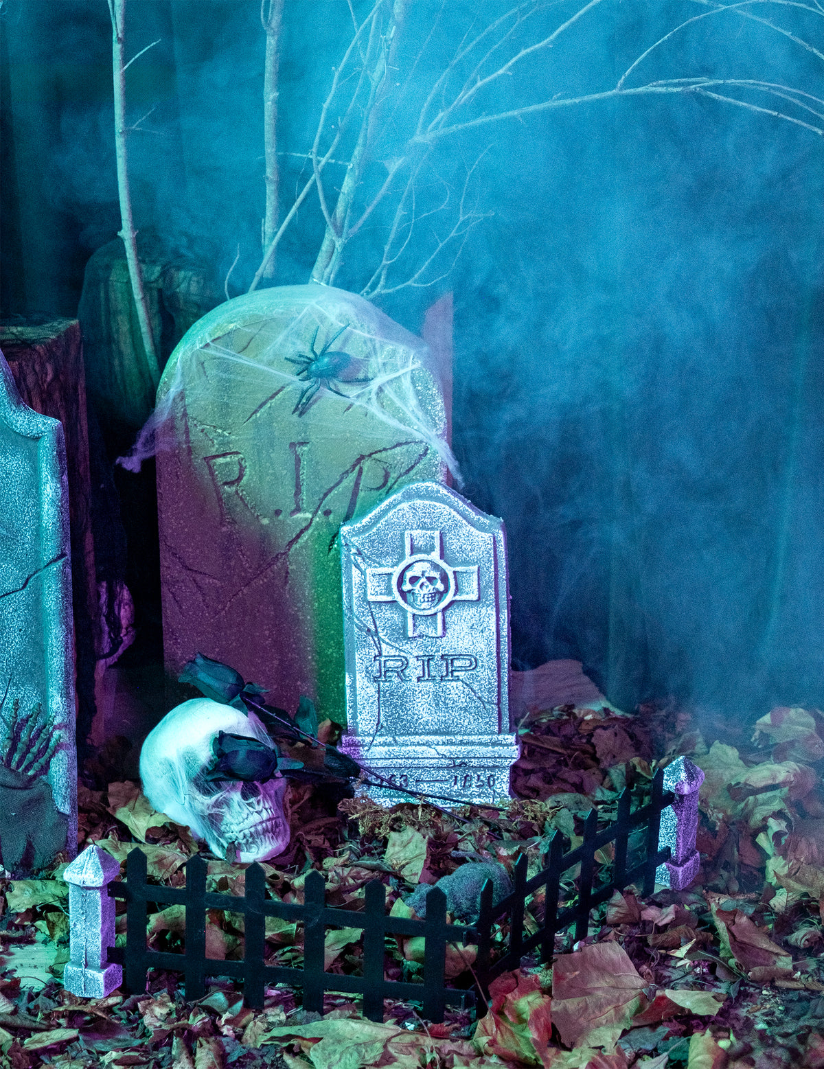 Décorations 21 pièces squelette et pierre tombale pour Halloween gris