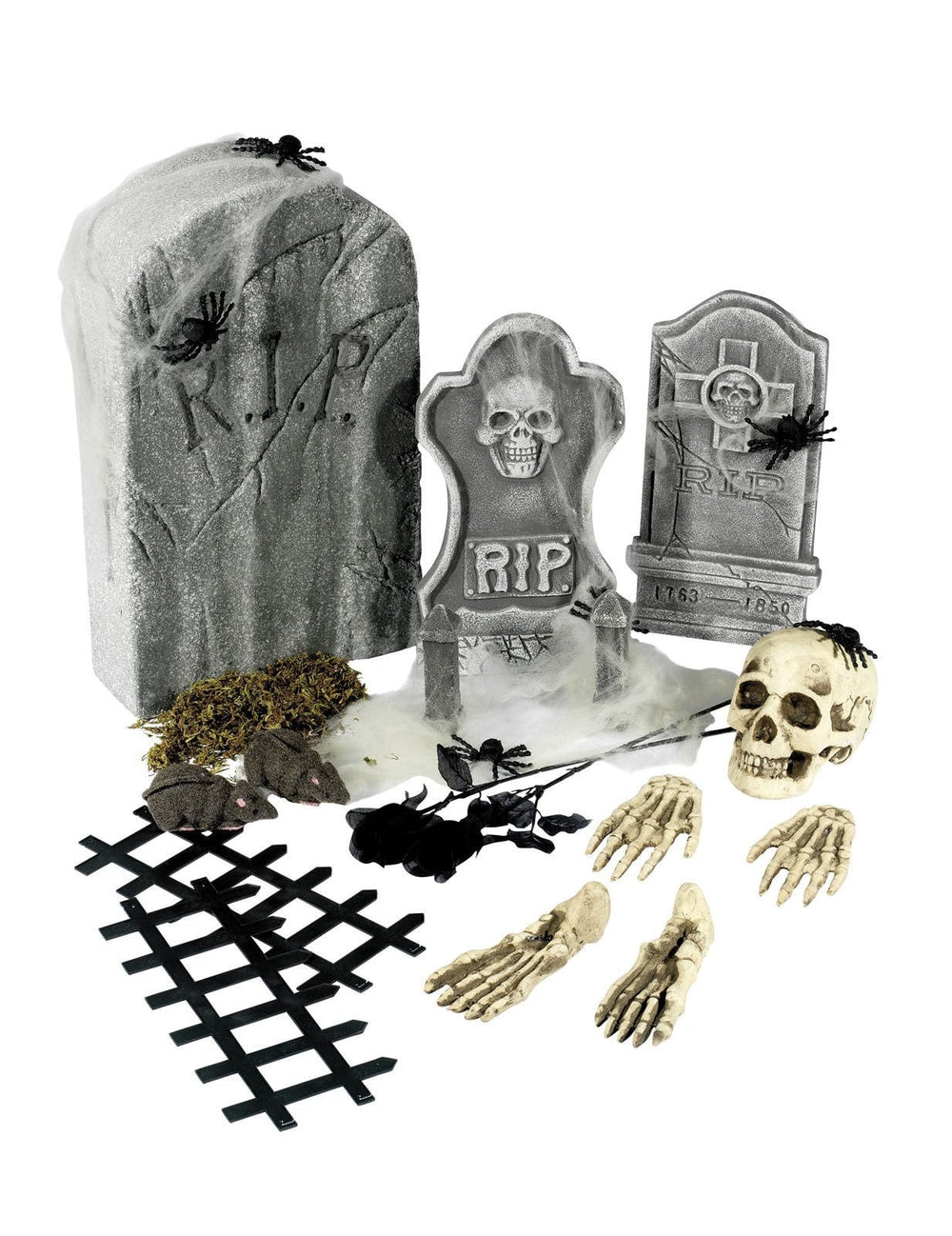 Détail des accessoires des décorations 21 pièces squelette et pierre tombale pour Halloween
