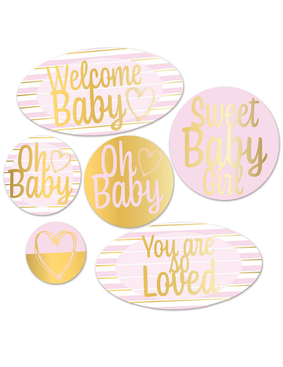 6 decorações em cartão Welcome Baby para baby shower cor de rosa e dourado