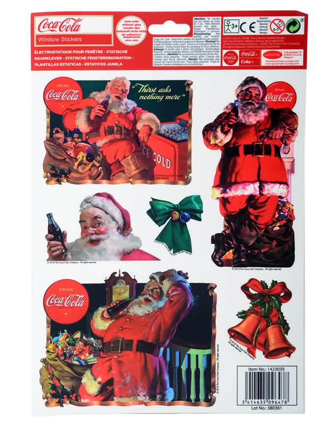 Vista traseira da embalagem da Decoração para janelas Coca-Cola pai natal