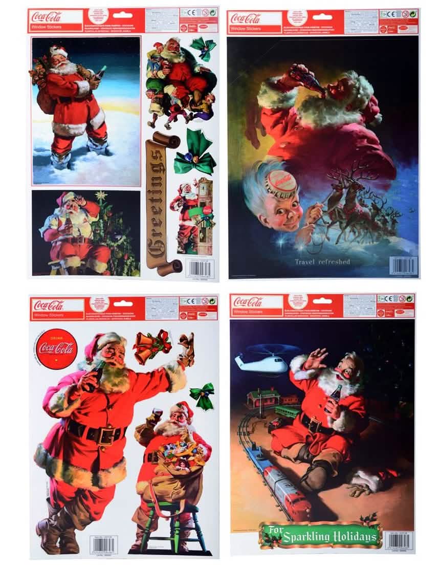 Decorações para janelas Coca-Cola™ e pai natal para as festas com visuais vintage vermelho e branco