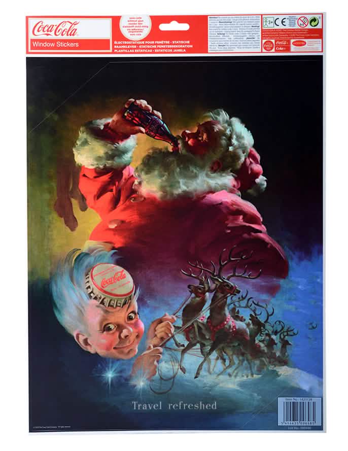 Folha de autocolantes sob embalagem das decorações para janelas Coca-Cola™ e pai natal