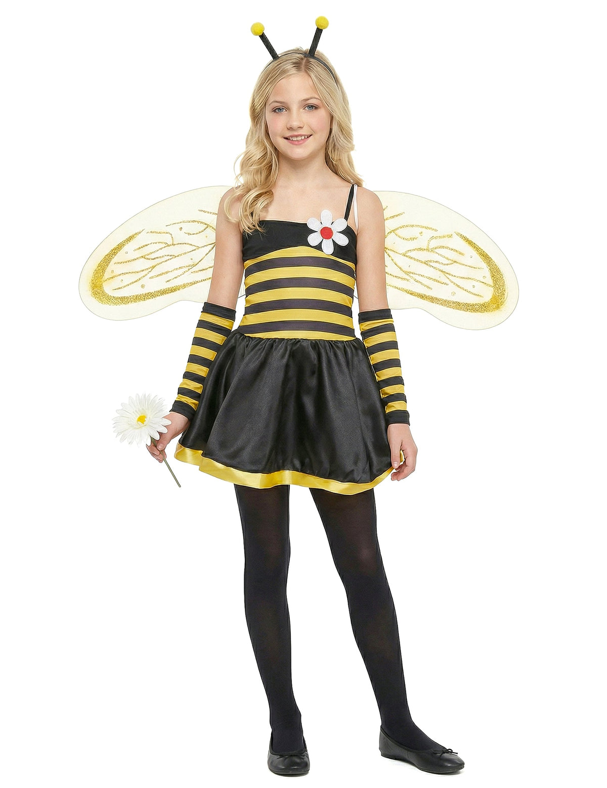 Déguisement d'abeille pour fille jaune et noir avec ailes et serre-tête