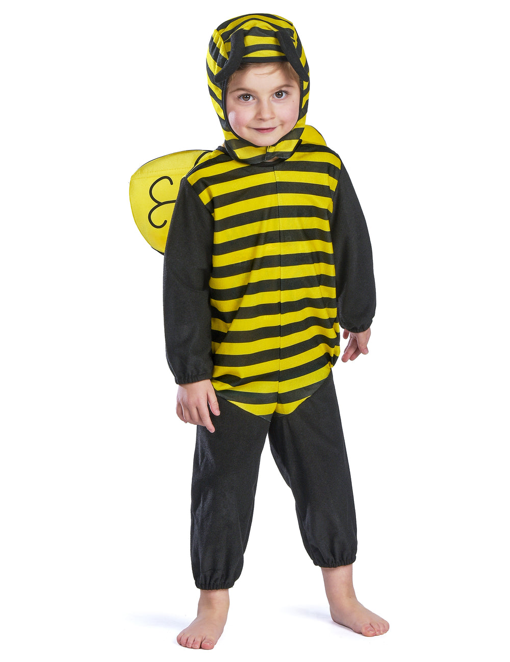 Déguisement abeille pour enfant jaune et noir avec ailes et capuche