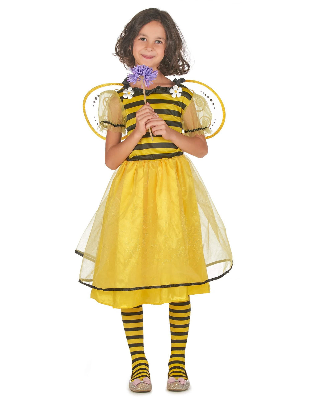 Fato de abelha tutu com asas para meninas amarelo e preto