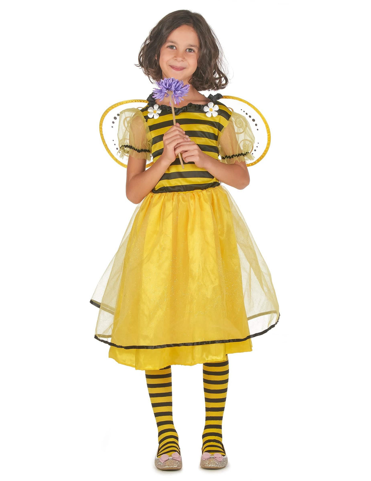 Fato de abelha tutu com asas para meninas amarelo e preto