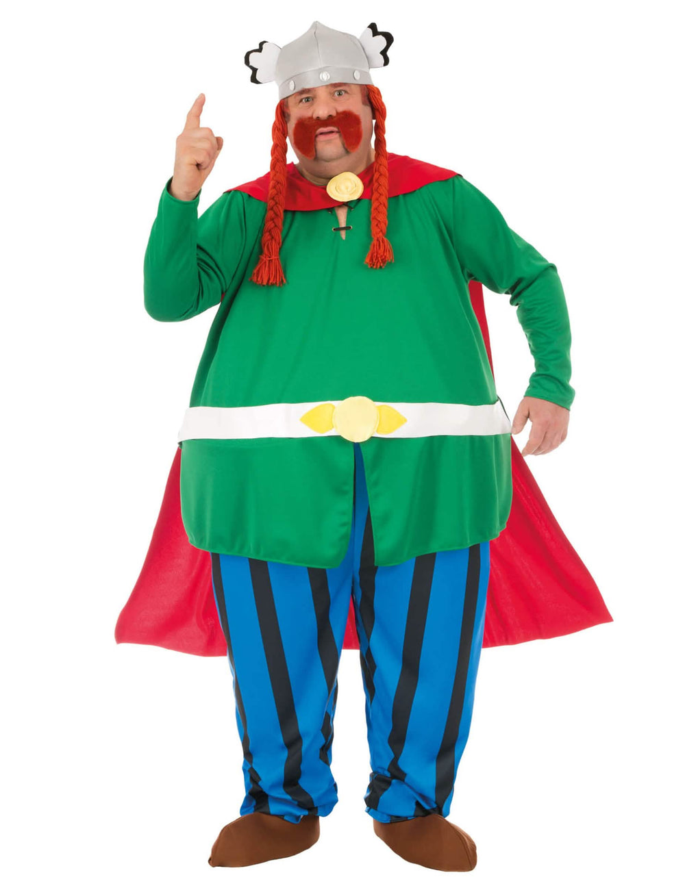 Fato de Abraracourcix Asterix e Obelix para adulto verde e vermelho com calças às riscas azul e capacete
