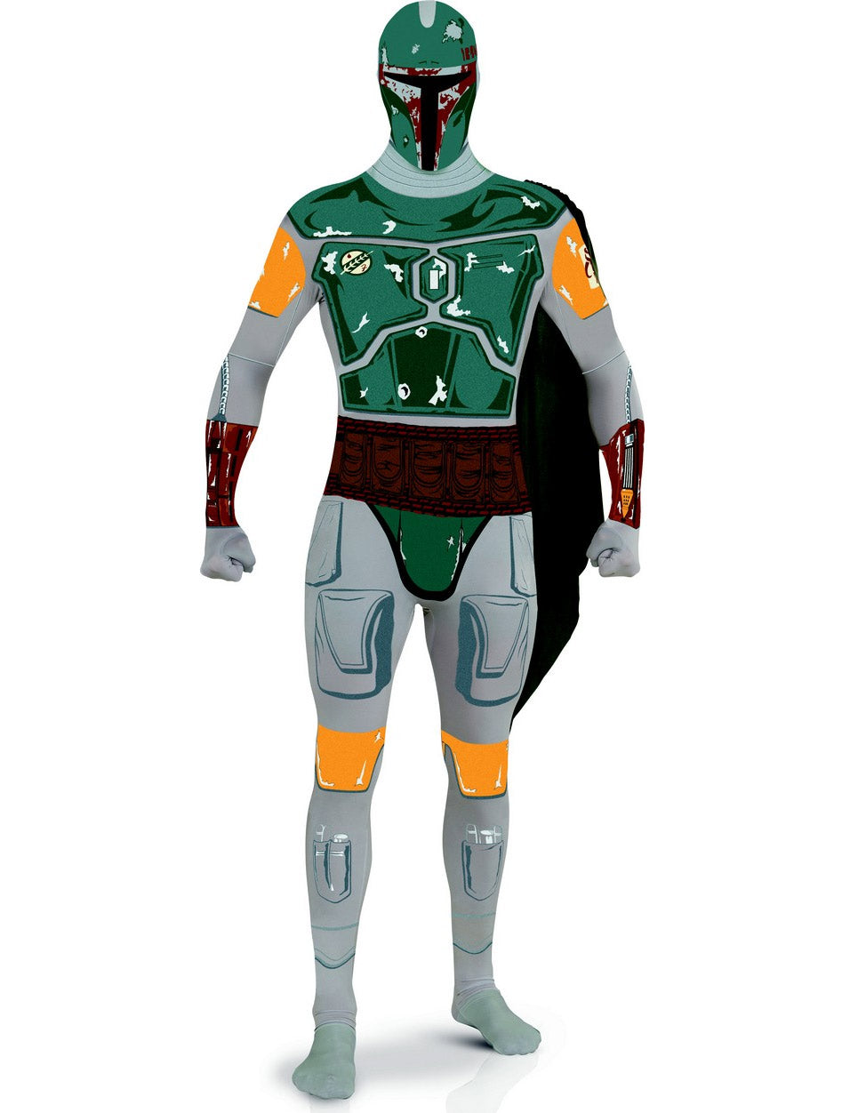 Déguisement seconde peau Boba Fett Star Wars pour adulte vert et gris avec cape