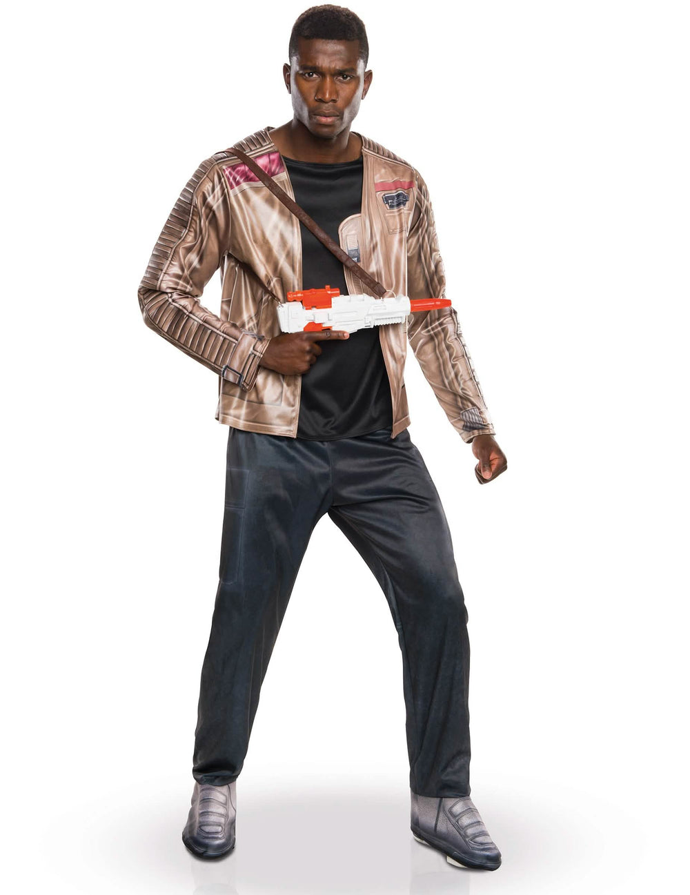 Fato Finn Star Wars VII para adulto castanho e preto com casaco estampado