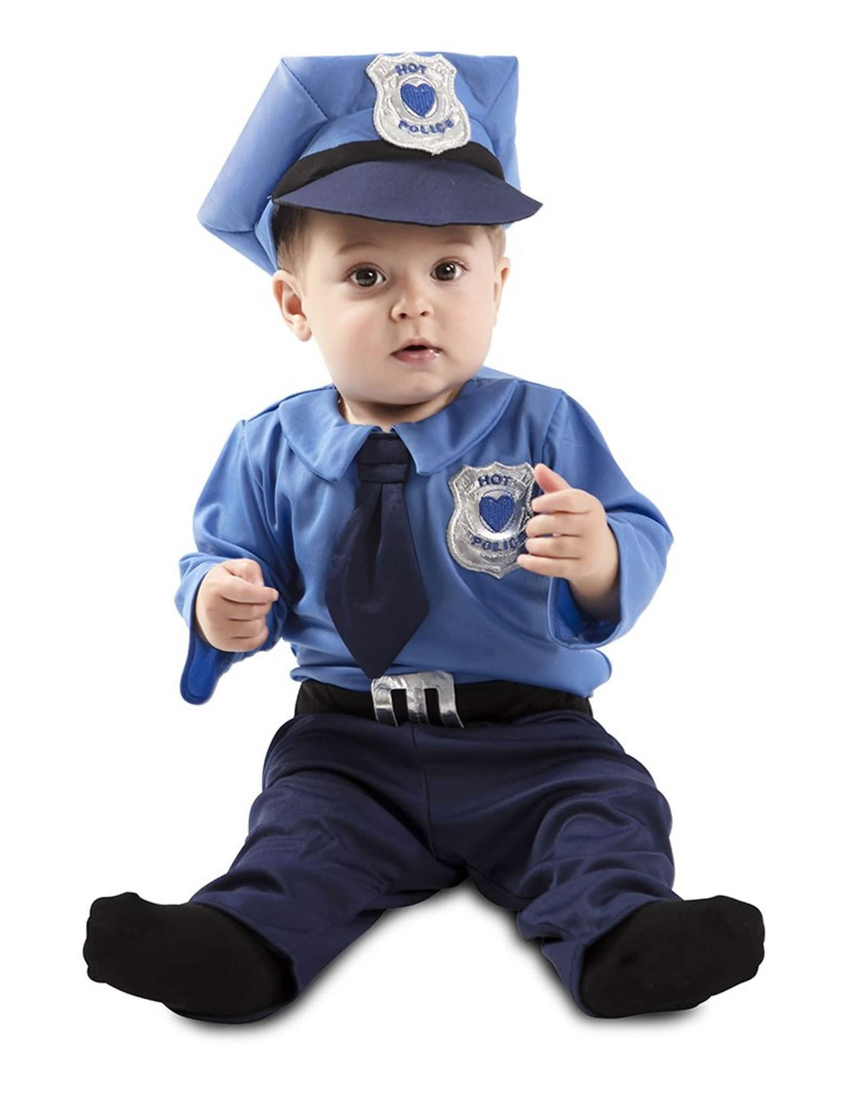 Fato de polícia para bebé azul com boné e gravata