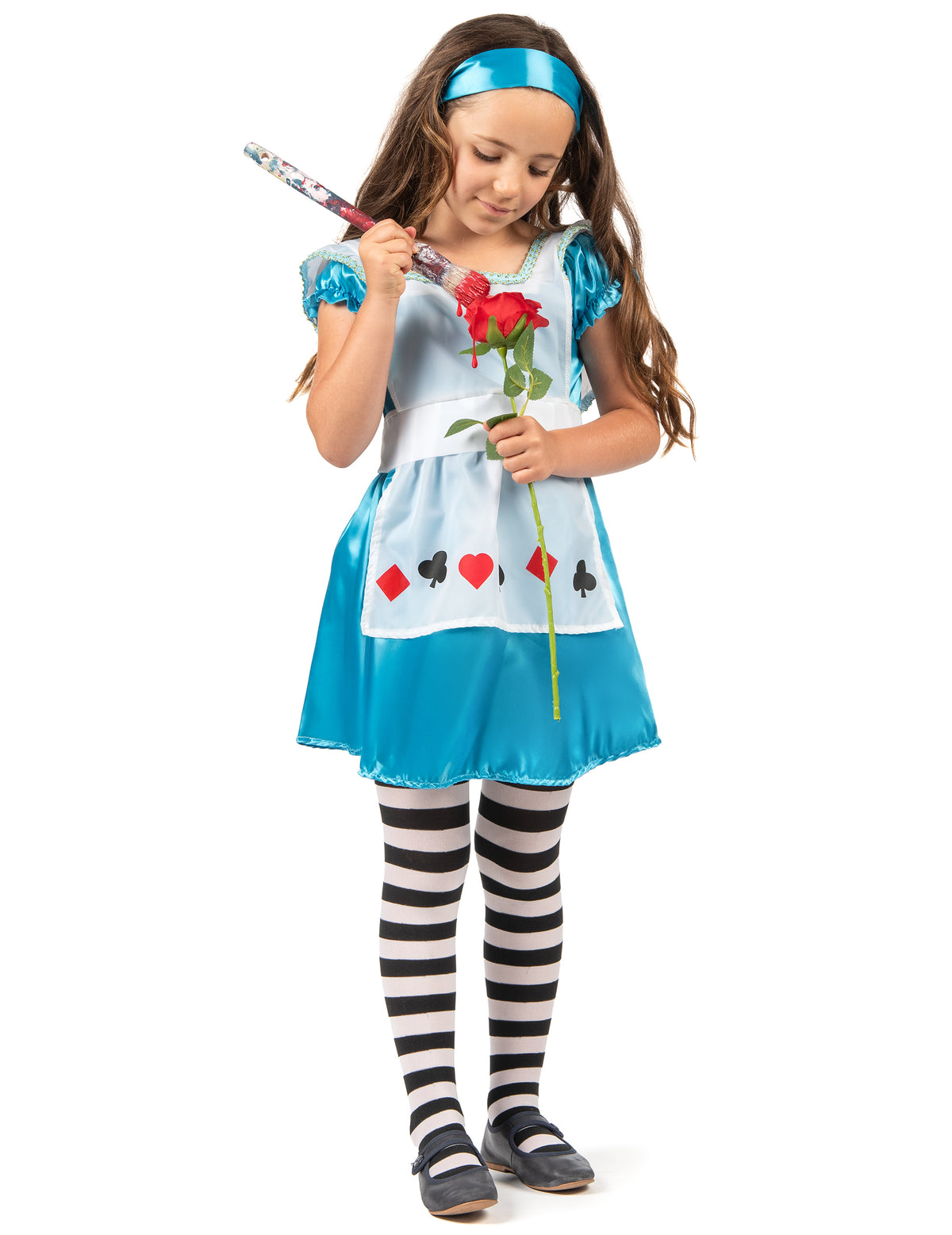 Détail de la rose et du pinceau du déguisement Alice pour fille