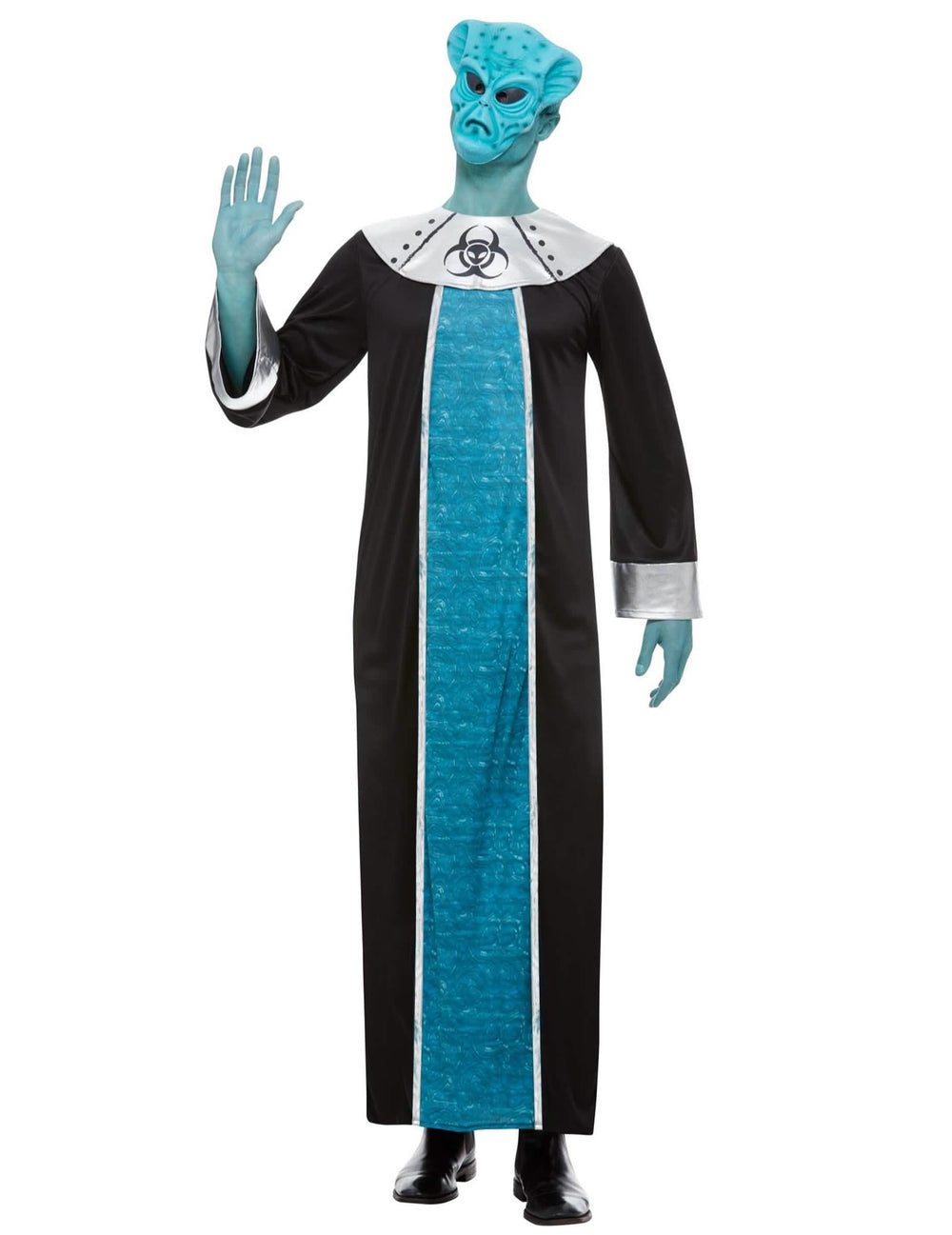 Fato de alien para homem azul e preto com máscara