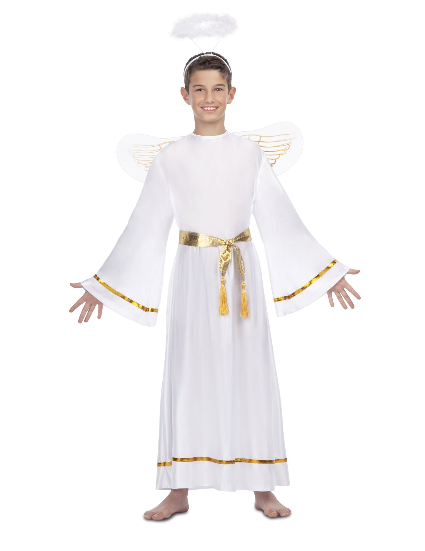 Déguisement d'ange pour enfant blanc avec ceinture dorée et ailes