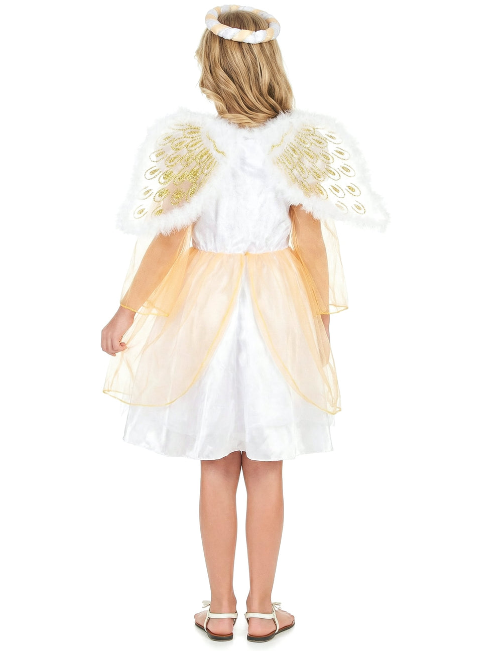Vue de dos du déguisement d'ange pour fille blanc et doré
