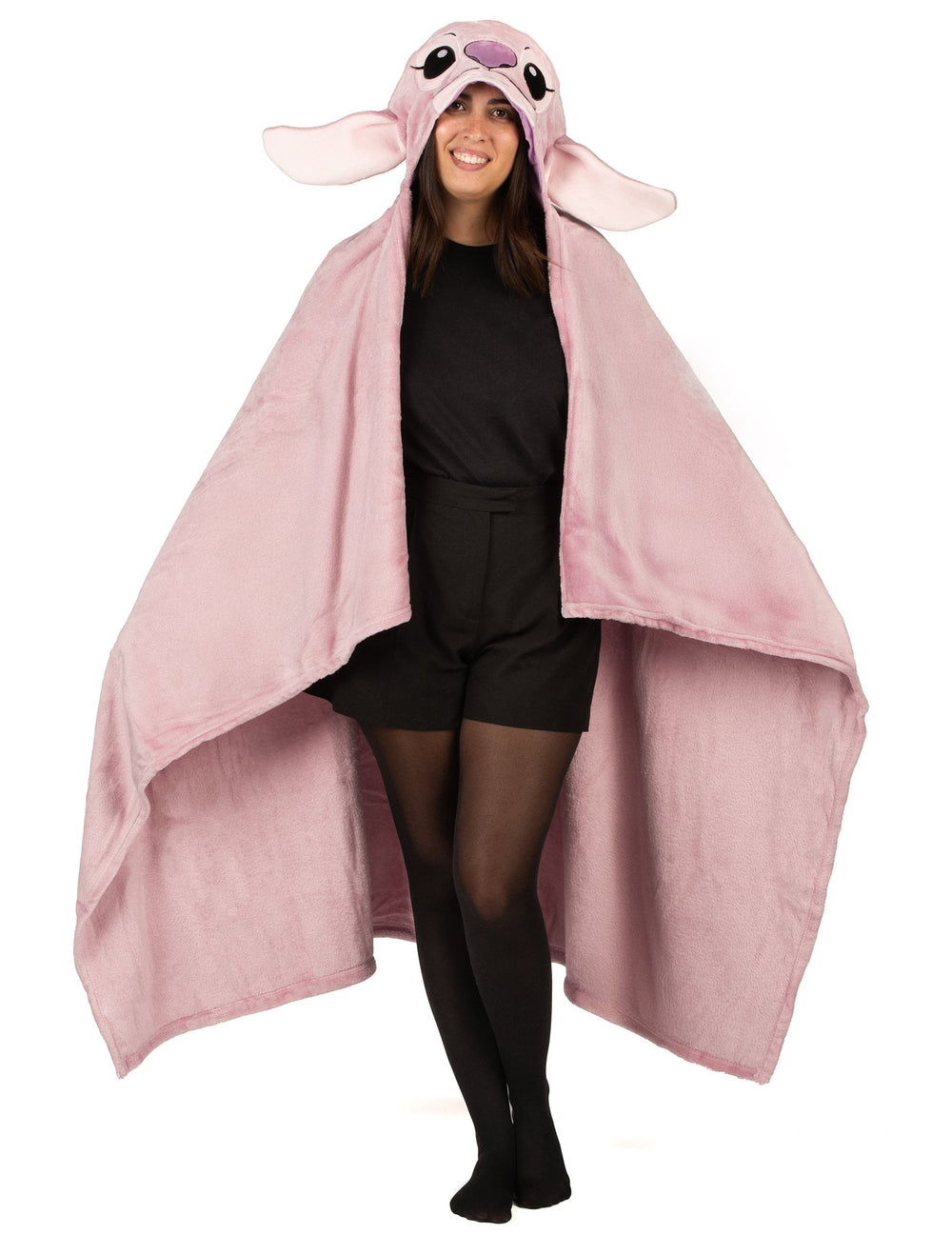 Vue d'ensemble de face du déguisement plaid polaire à capuche Angel Lilo & Stitch