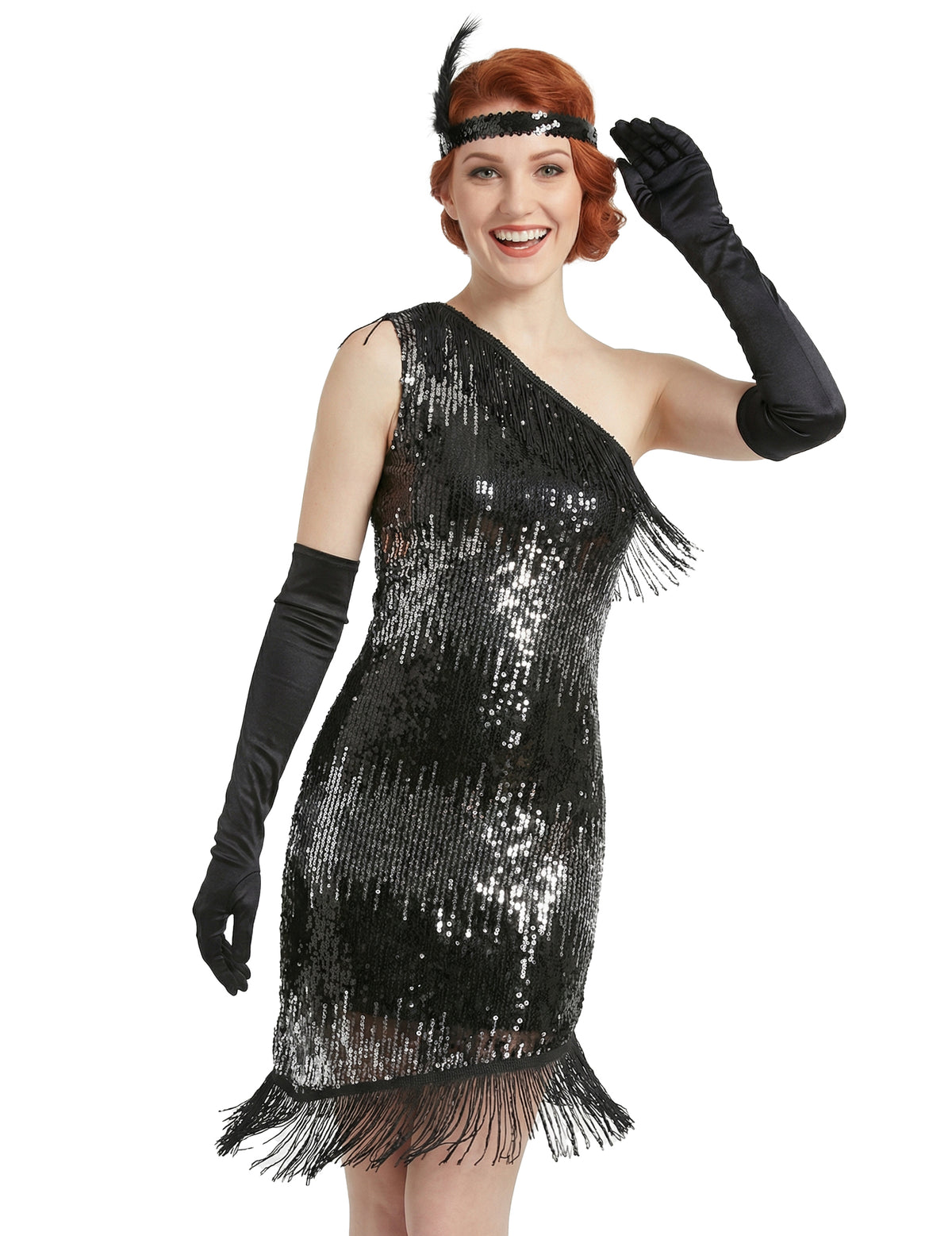 Bandeau et gants longs du déguisement années 20 pour femme