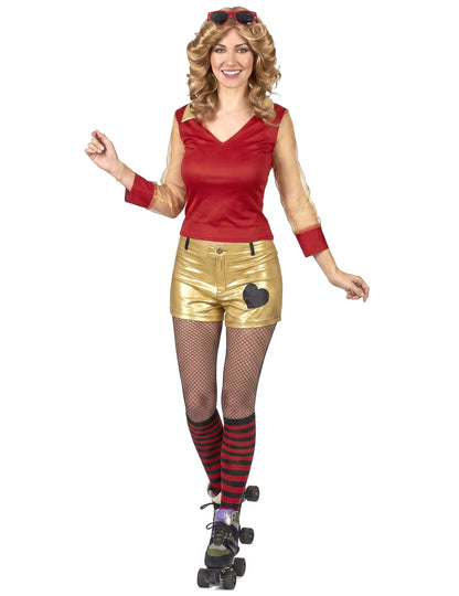 Disfarce anos 80 dourado e vermelho mulher