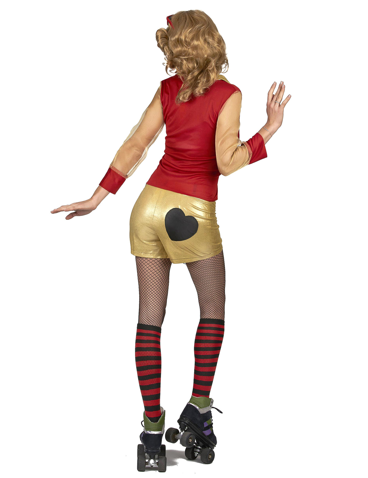 Disfarce anos 80 dourado e vermelho mulher