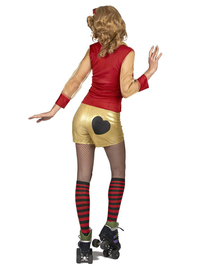 Disfarce anos 80 dourado e vermelho mulher