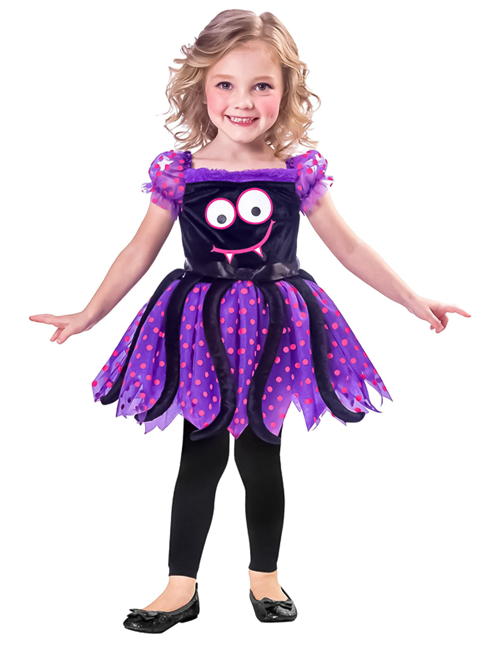 Déguisement d'araignée mignonne pour bébé violet et noir à pois roses