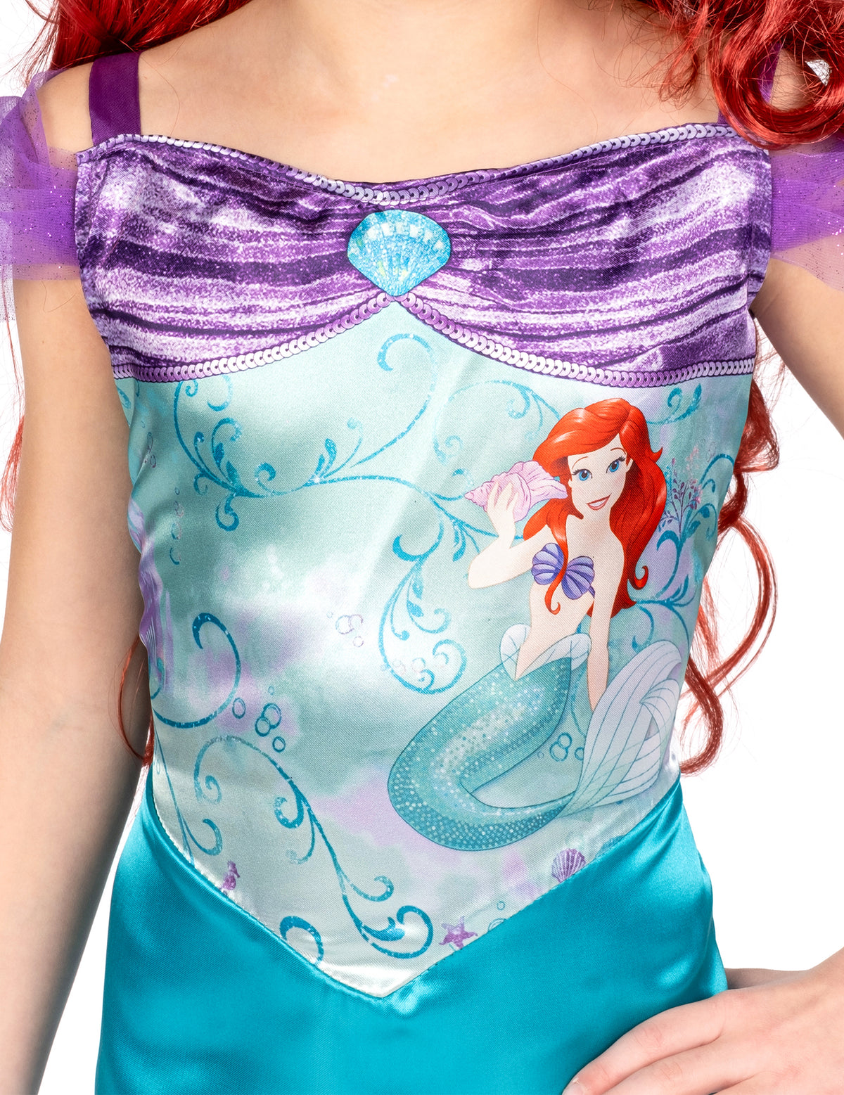 Détail de l'imprimé du déguisement Ariel la Petite Sirène basique