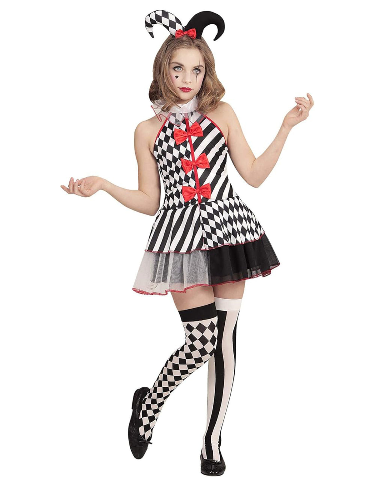 Vue d'ensemble du déguisement arlequin damier pour fille