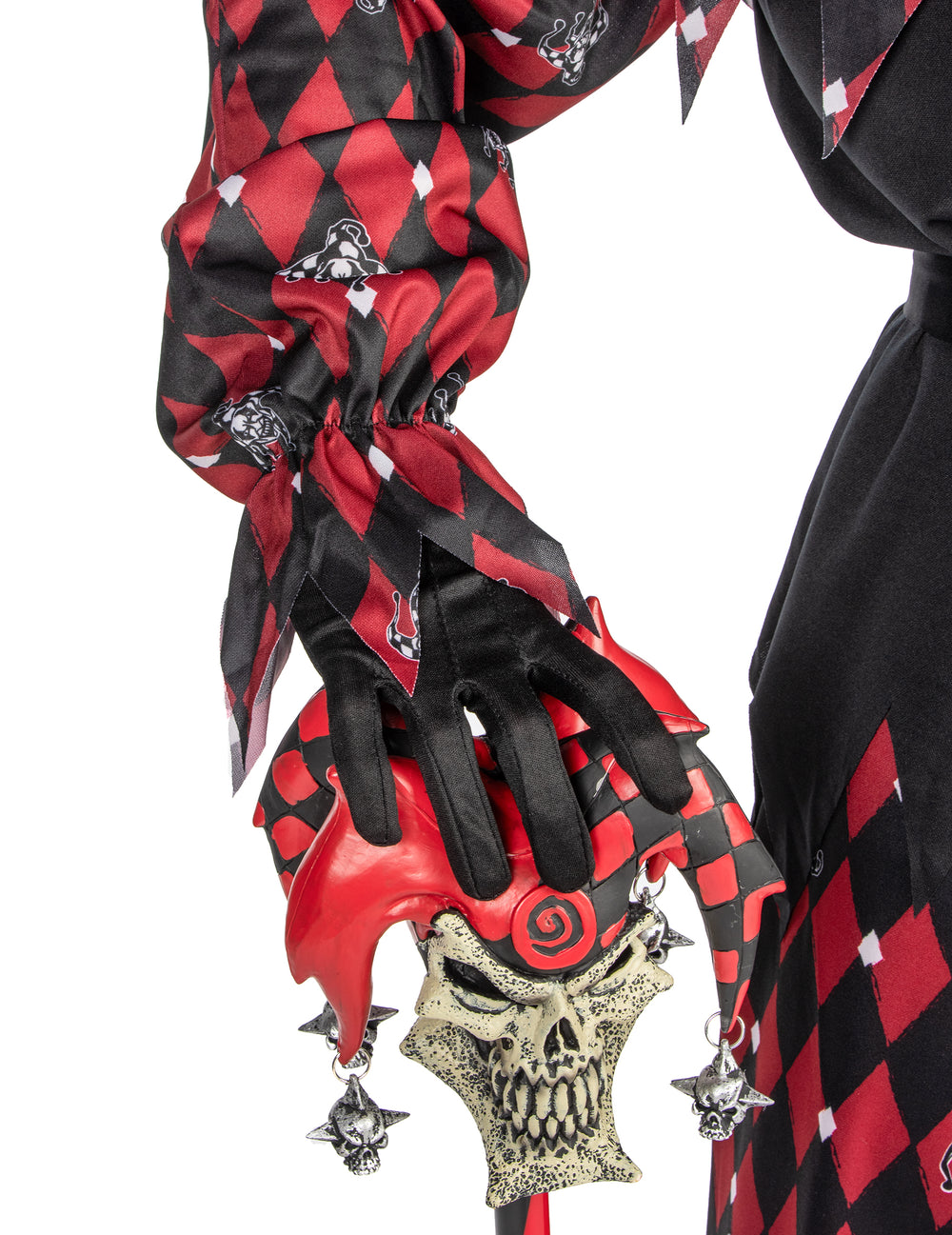 Détail du sceptre avec tête de mort du déguisement Arlequin du mal luxe pour homme