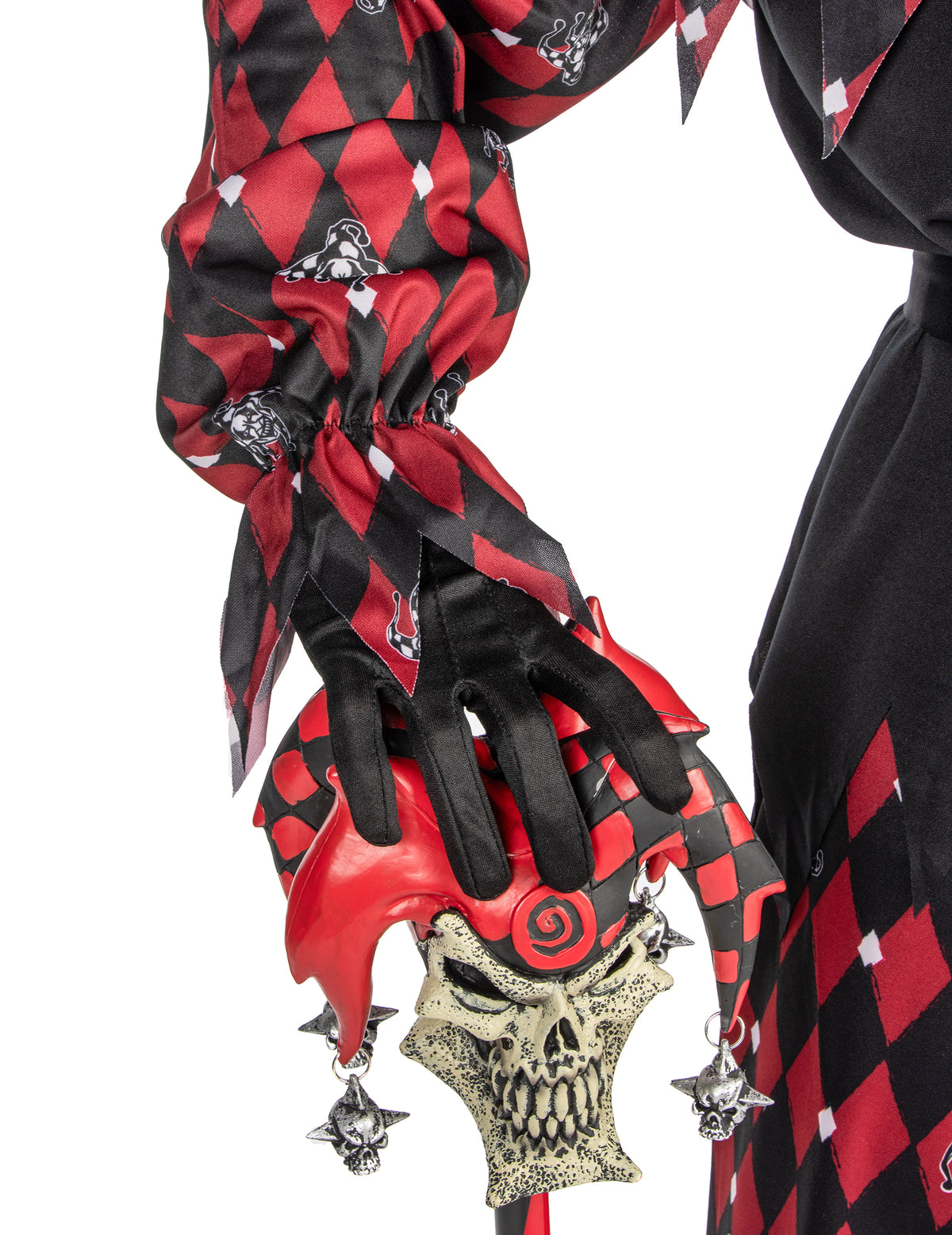Détail du sceptre avec tête de mort du déguisement Arlequin du mal luxe pour homme