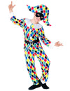 Déguisement arlequin pour enfant multicolore à losanges avec chapeau et loup noir