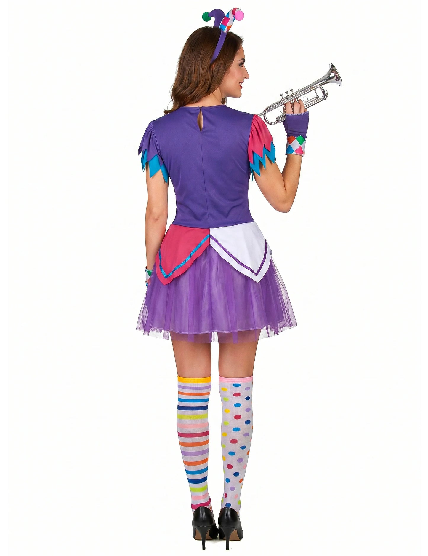 Déguisement arlequin pompons colorés femme