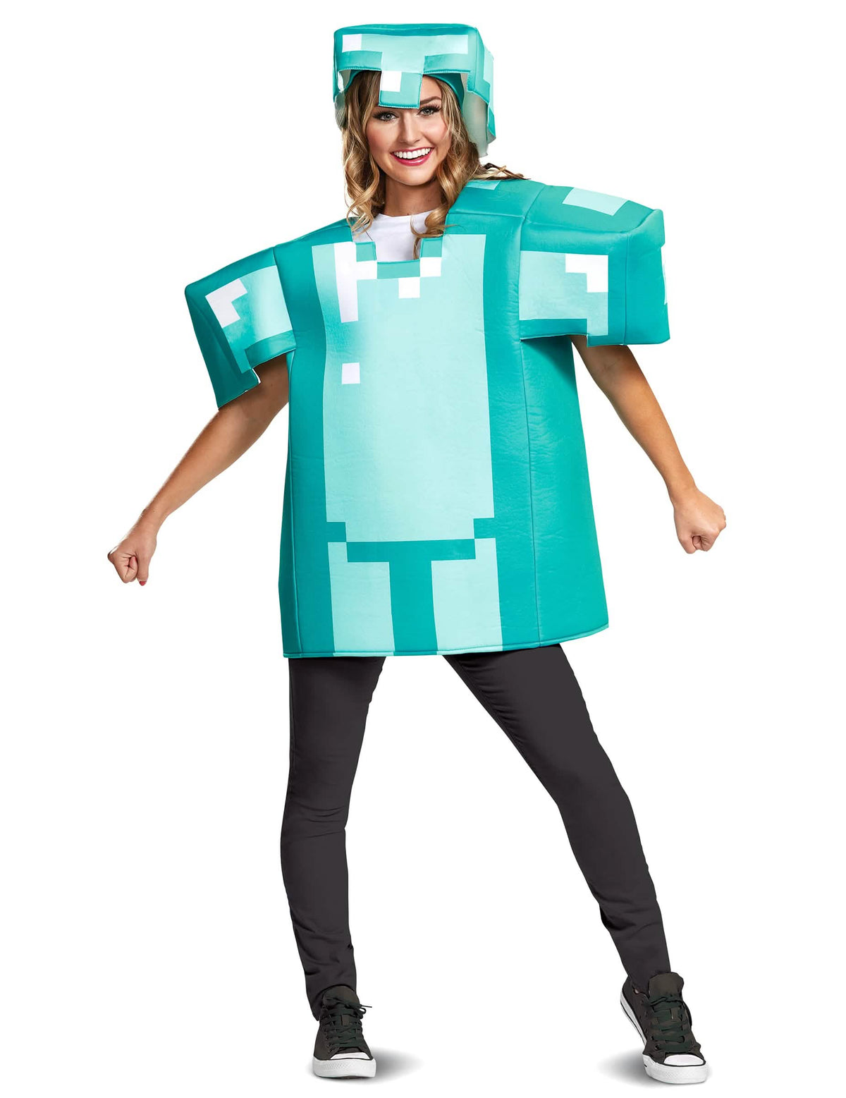 Fato de armadura Minecraft para adulto azul turquesa pixelizado