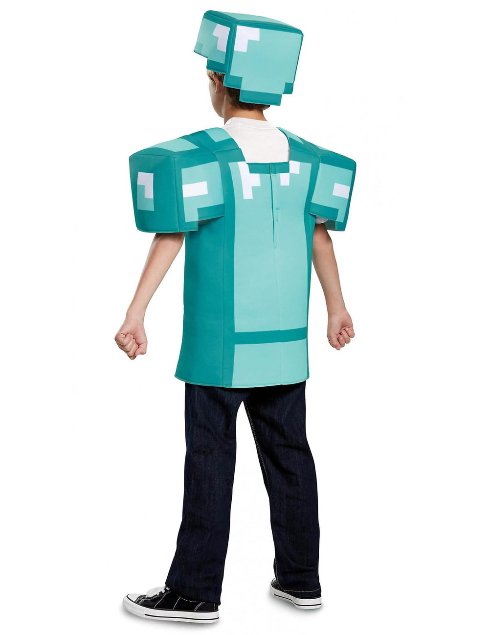 Vista de costas do disfarce de armadura Minecraft